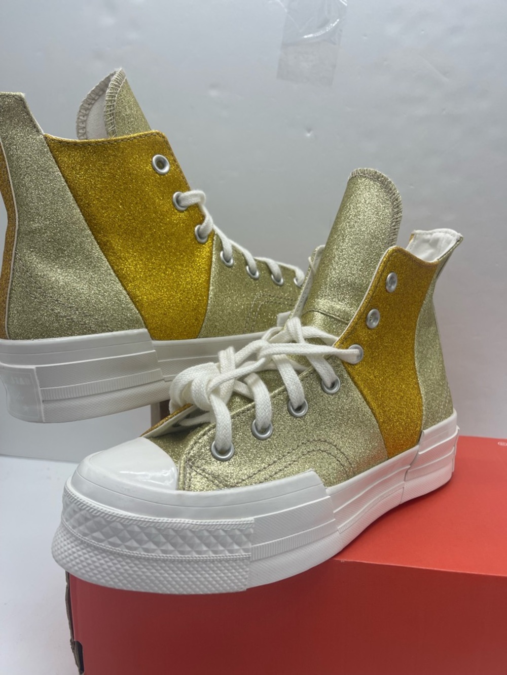 Converse WMNS Chuck 70 Plus Hi A08176C Vintage White/Dark Gold Platform Sneakers - Picture 9 of 16